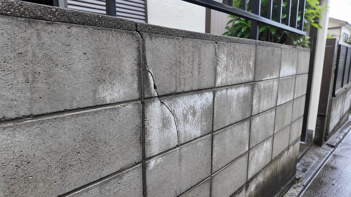 ひびが見える住宅のブロック塀